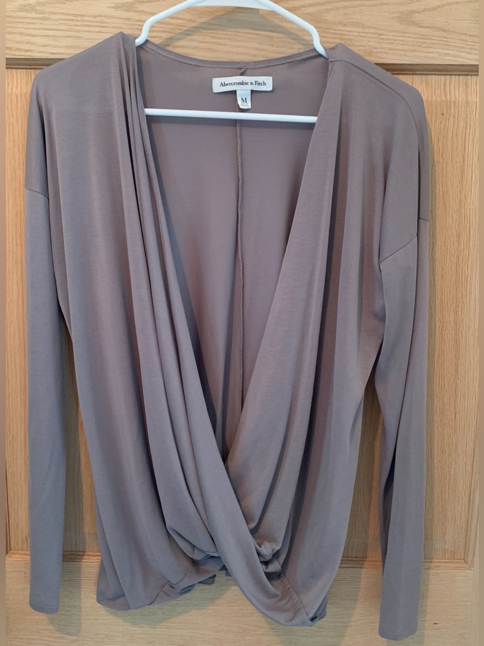 Abercrombie & Fitch Taupe Draped Faux-Wrap Long Sleeve Top